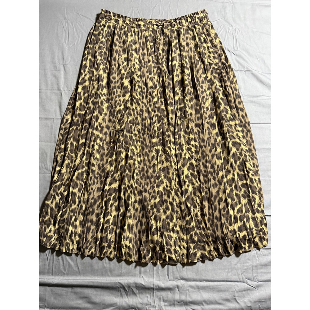 Banana Republic Pleat Midi Skirt Womens Size M Brown Leopard Print Good